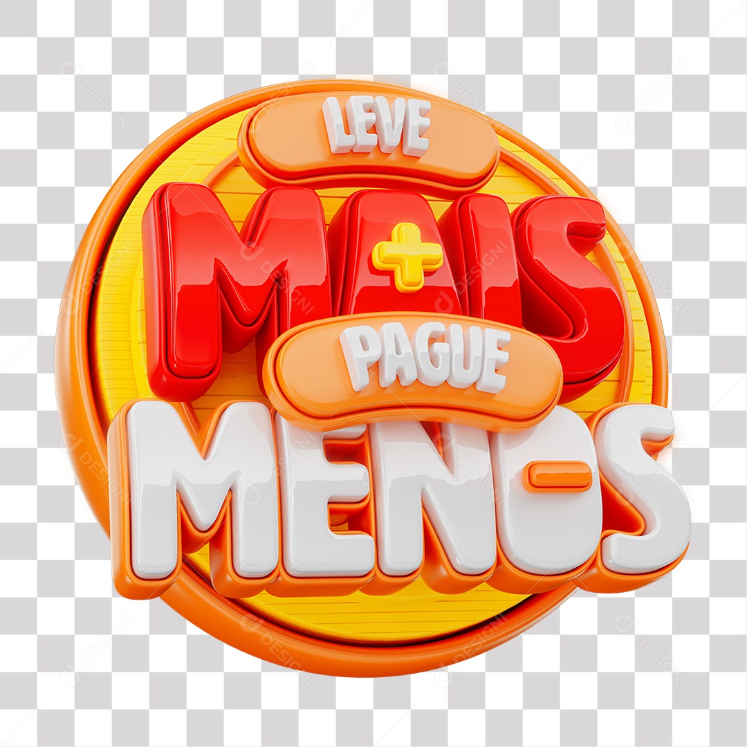 Leve Mais Pague Menos Selo 3D Laranja e Vermelho para Composição PNG Transparente