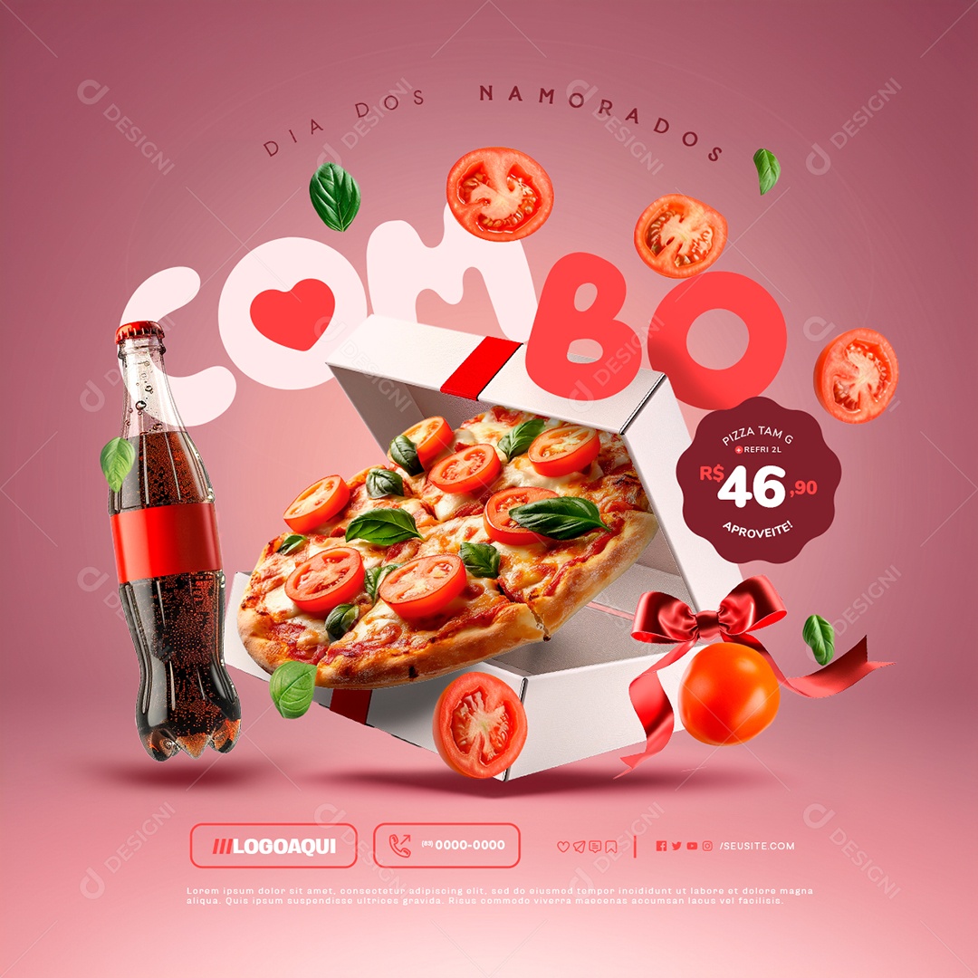 Ofertas Dia dos Namorados Combo Pizza Refrigerante Social Media PSD Editável