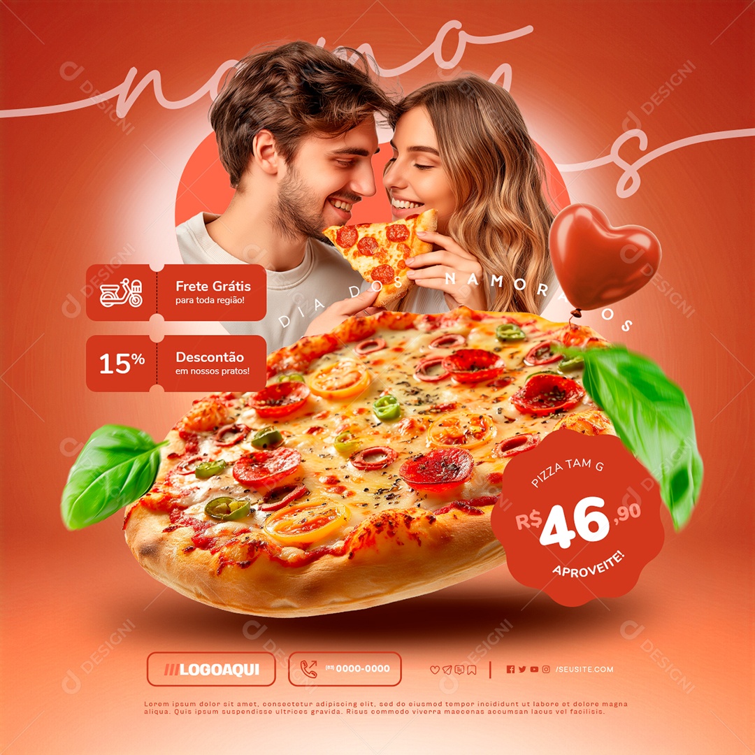 Ofertas Dia dos Namorados Pizza Tamanho G Social Media PSD Editável