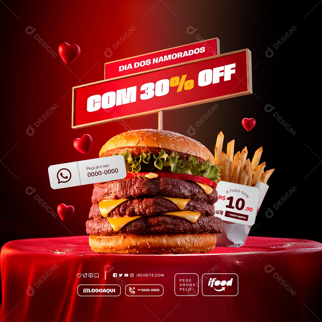 Ofertas Dia dos Namorados Com 30% Off  X-Tudo Batata Social Media PSD Editável