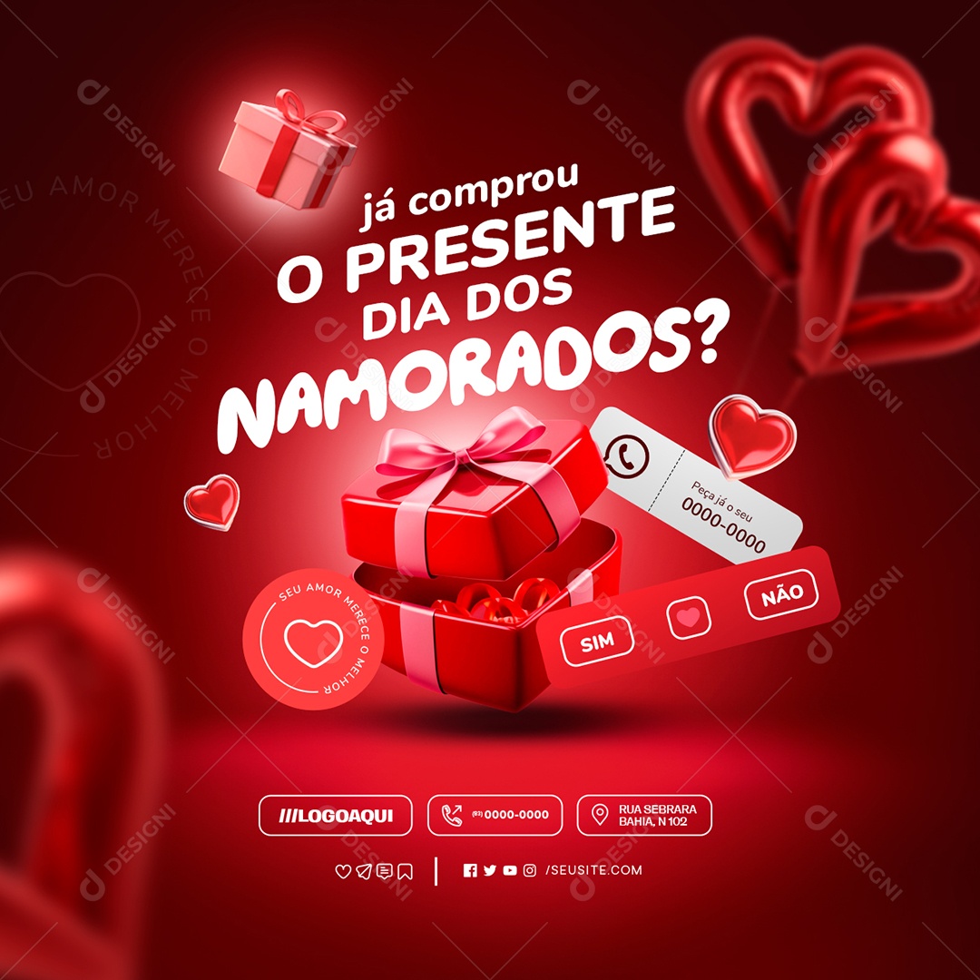 Ofertas Dia dos Namorados Presentes Peça Já o Seu Social Media PSD Editável