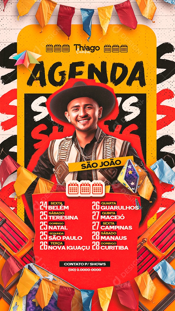 Story Flyer Agenda Shows São João Thiago Cunha Social Media PSD Editável