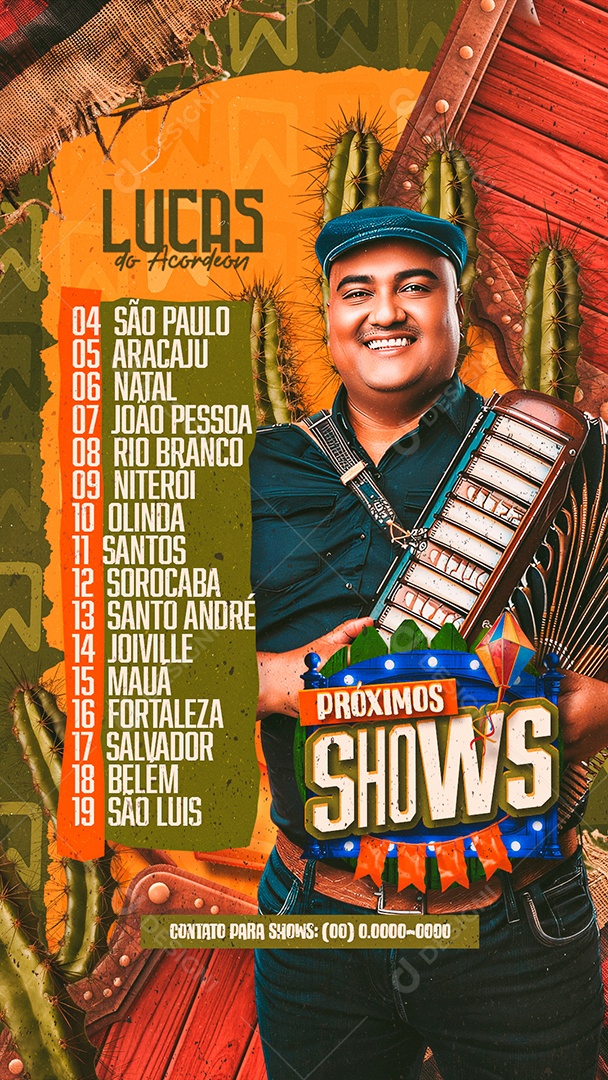 Story Flyer Próximos Shows Lucas do Acordeon Social Media PSD Editável