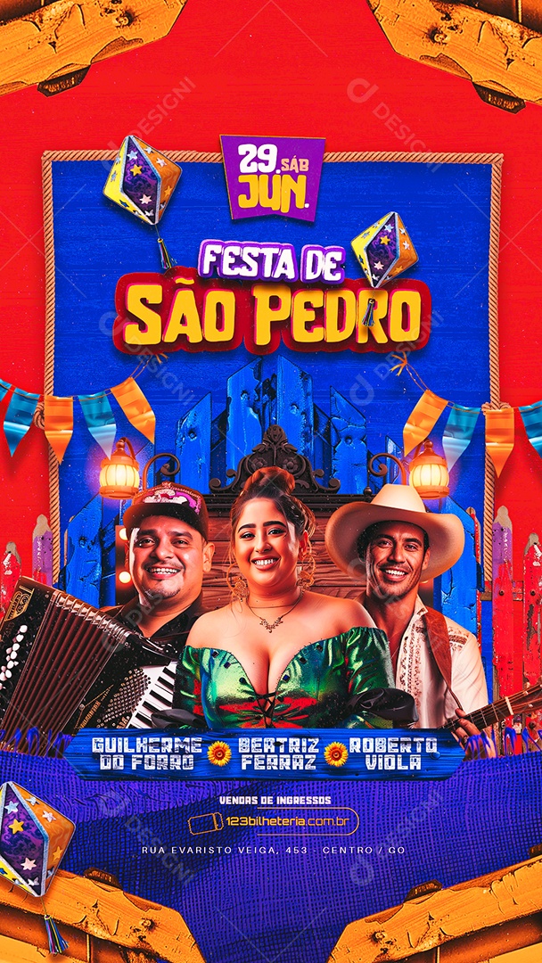 Story Flyer Festa De São Pedro Guilherme do Forró Beatriz Ferraz Roberto Viola Social Media PSD Editável