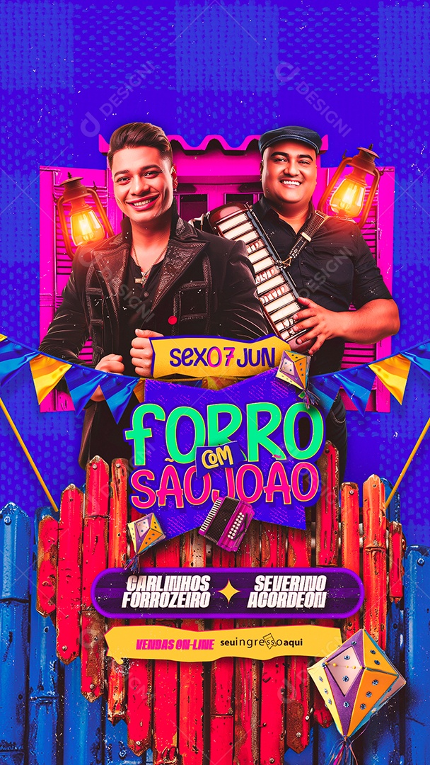 Story Flyer Forró com São João Carlinhos Forrozeiro Severino Acordeon Social Media PSD Editável