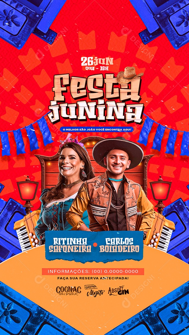 Story Flyer Festa Junina Ritinha Safoneira Carlos Boiadeiro Social Media PSD Editável
