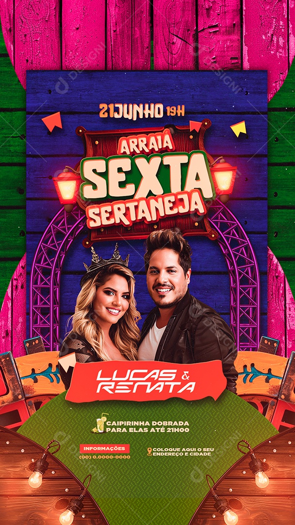 Story Flyer Arraiá Sexta Sertaneja Lucas e Renata Social Media PSD Editável