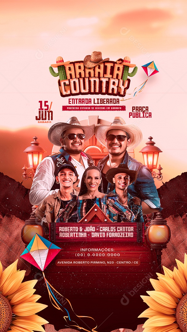 Story Flyer Arraia Country Roberto e João Carlos Cantor Social Media PSD Editável