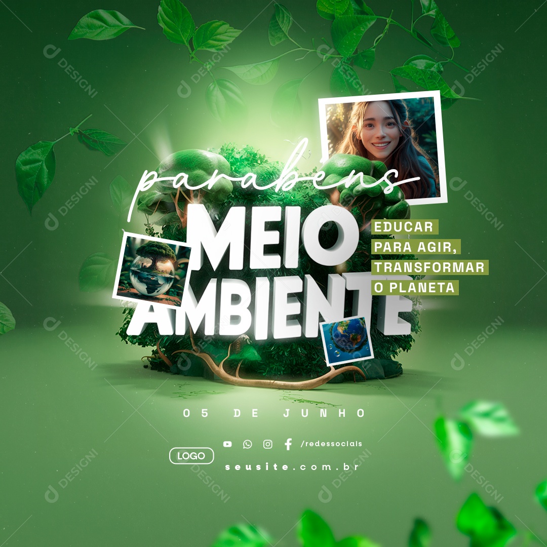 Dia Mundial do Meio Ambiente 05 de Junho Parabéns Social Media PSD Editável