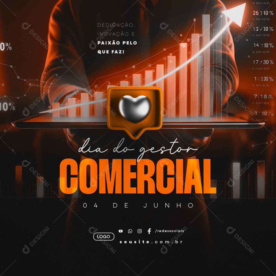 Dia do Gestor Comercial 04 de Junho Dedicação Inovação Social Media PSD Editável