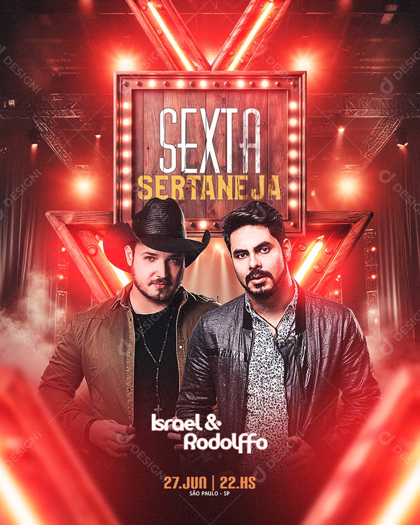 Flyer Sexta Sertaneja Israel e Rodolfo Social Media PSD Editável
