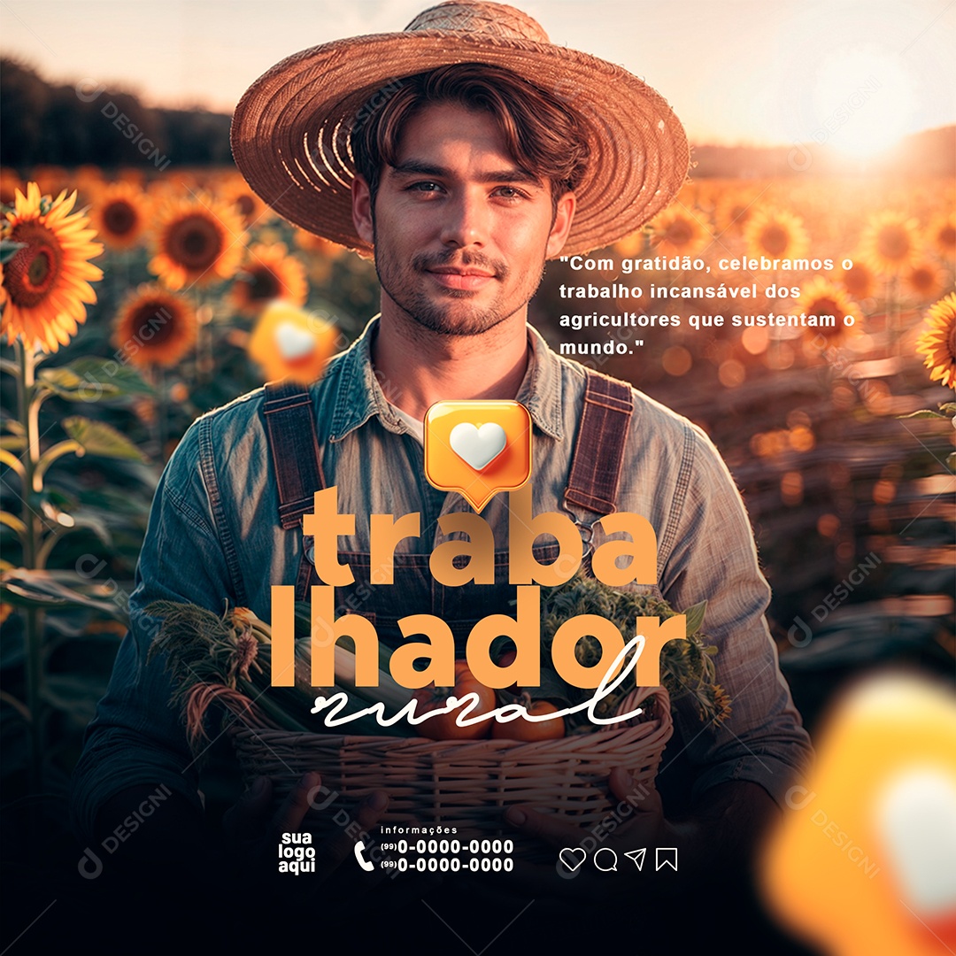 Dia do Trabalhador Rural 25 de Maio com Gratidão Celebramos Social Media PSD Editável