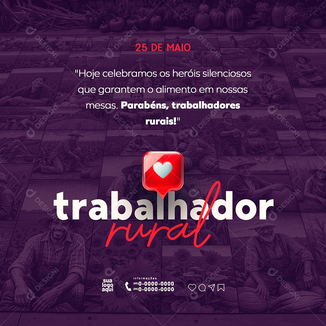 Feed Dia do Trabalhador Rural 25 de Maio Social Media PSD Editável