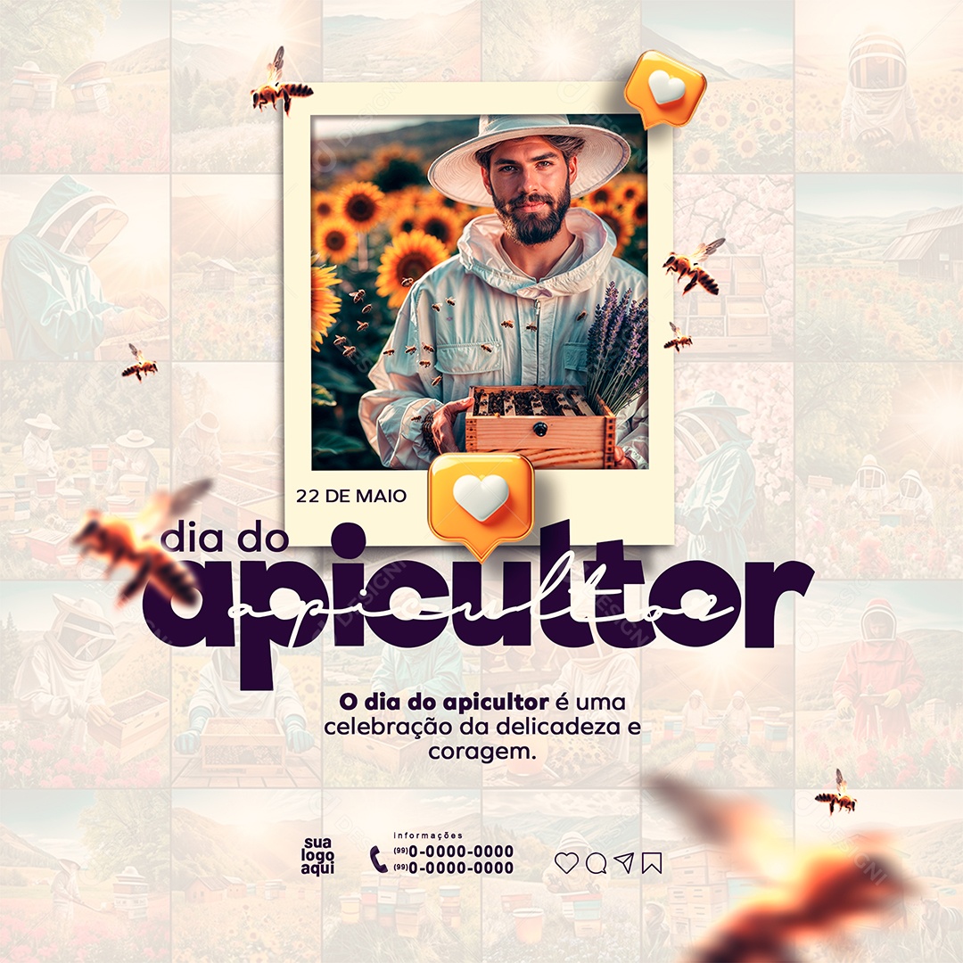 Feed Dia do Apicultor 22 de Maio Delicadeza e Coragem Social Media PSD Editável