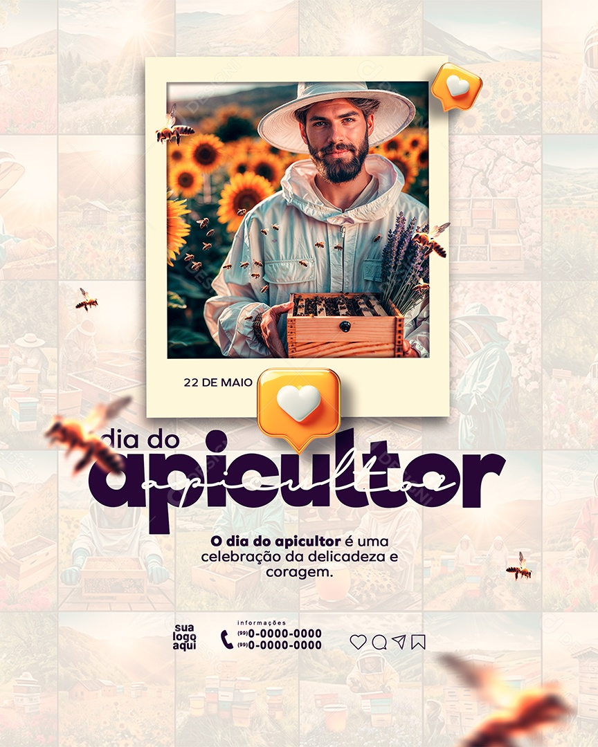 Dia do Apicultor 22 de Maio Delicadeza e Coragem Social Media PSD Editável