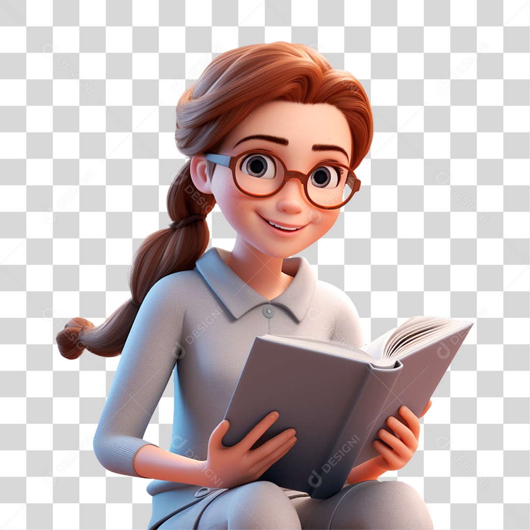 Estudante personagem lendo um livro sorrindo