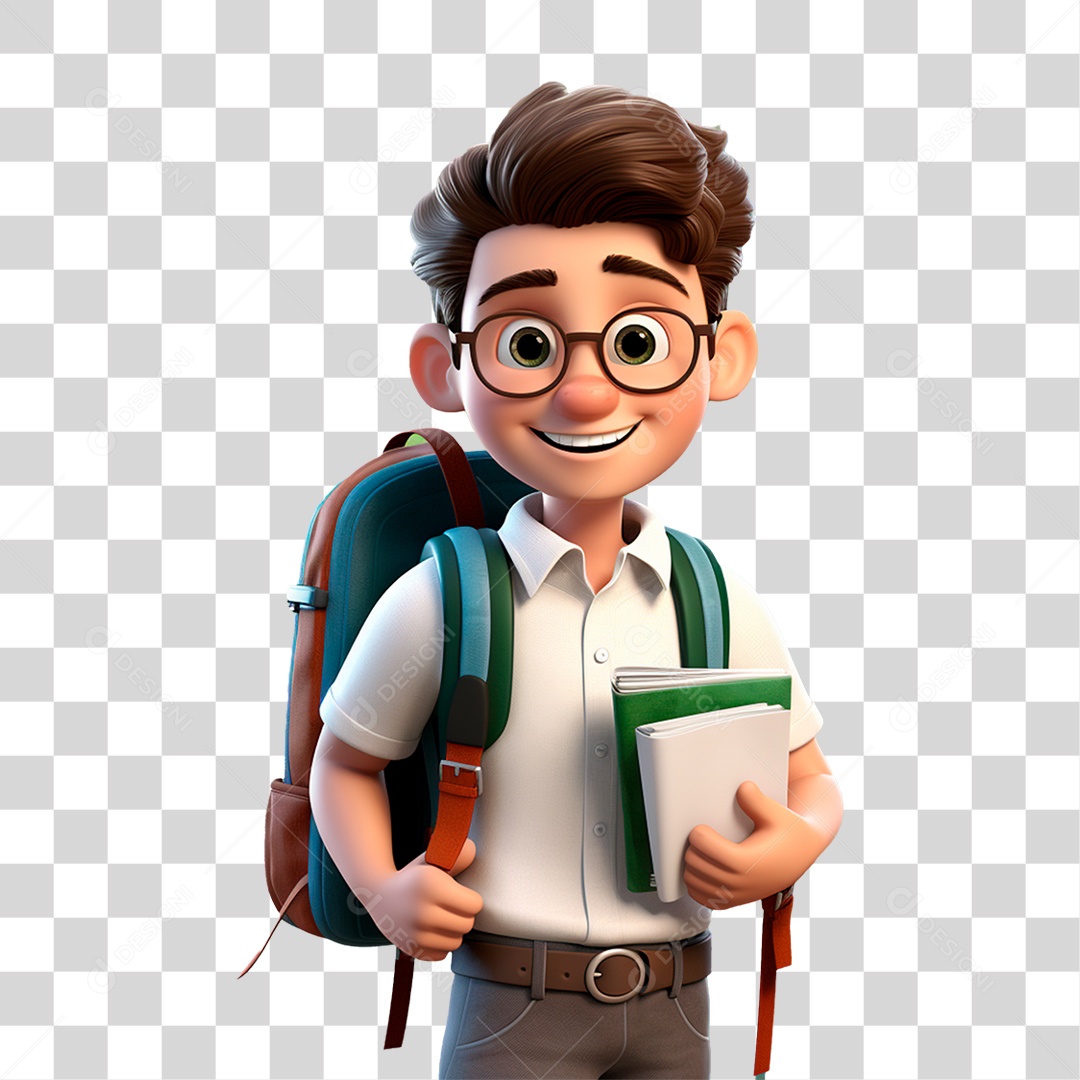 Estudante personagem lendo um livro sorrindo