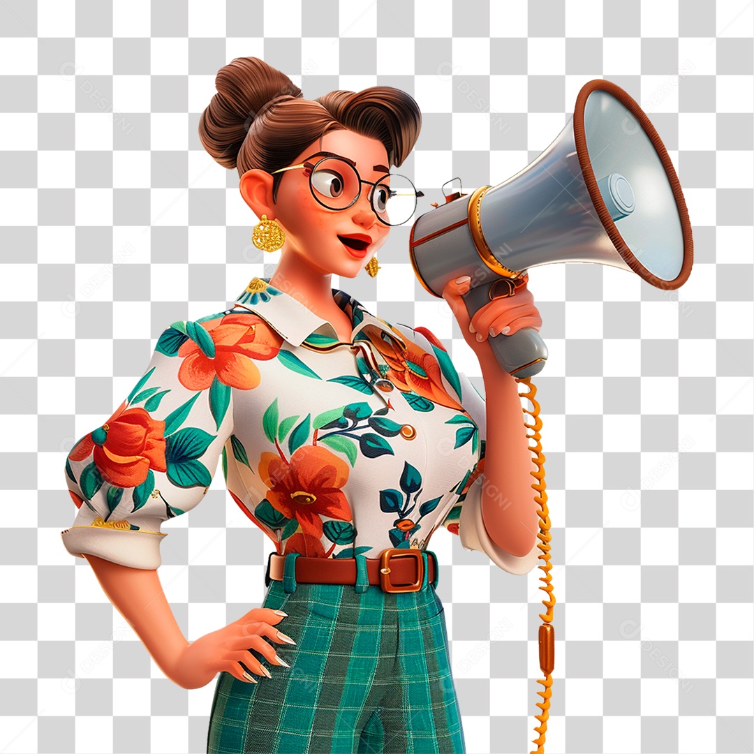 Personagem Mulher Segurando Megafone