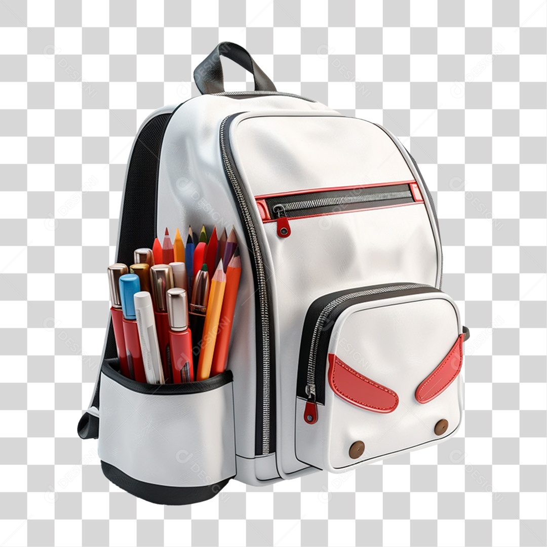 Mochila escolar com zíper 3D