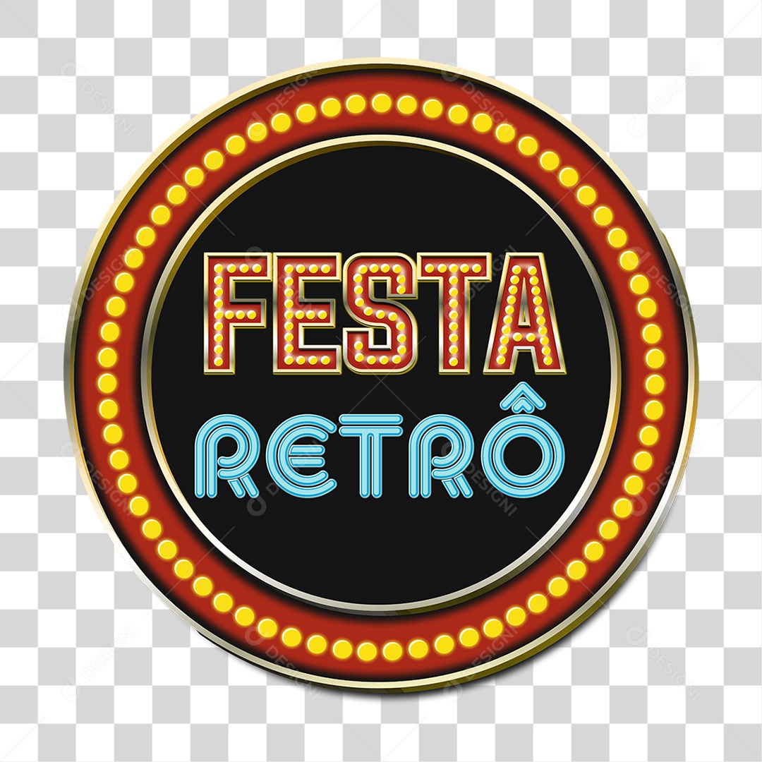 Selo 3D Circulo Luzes Preto Festa Retrô PNG Transparente