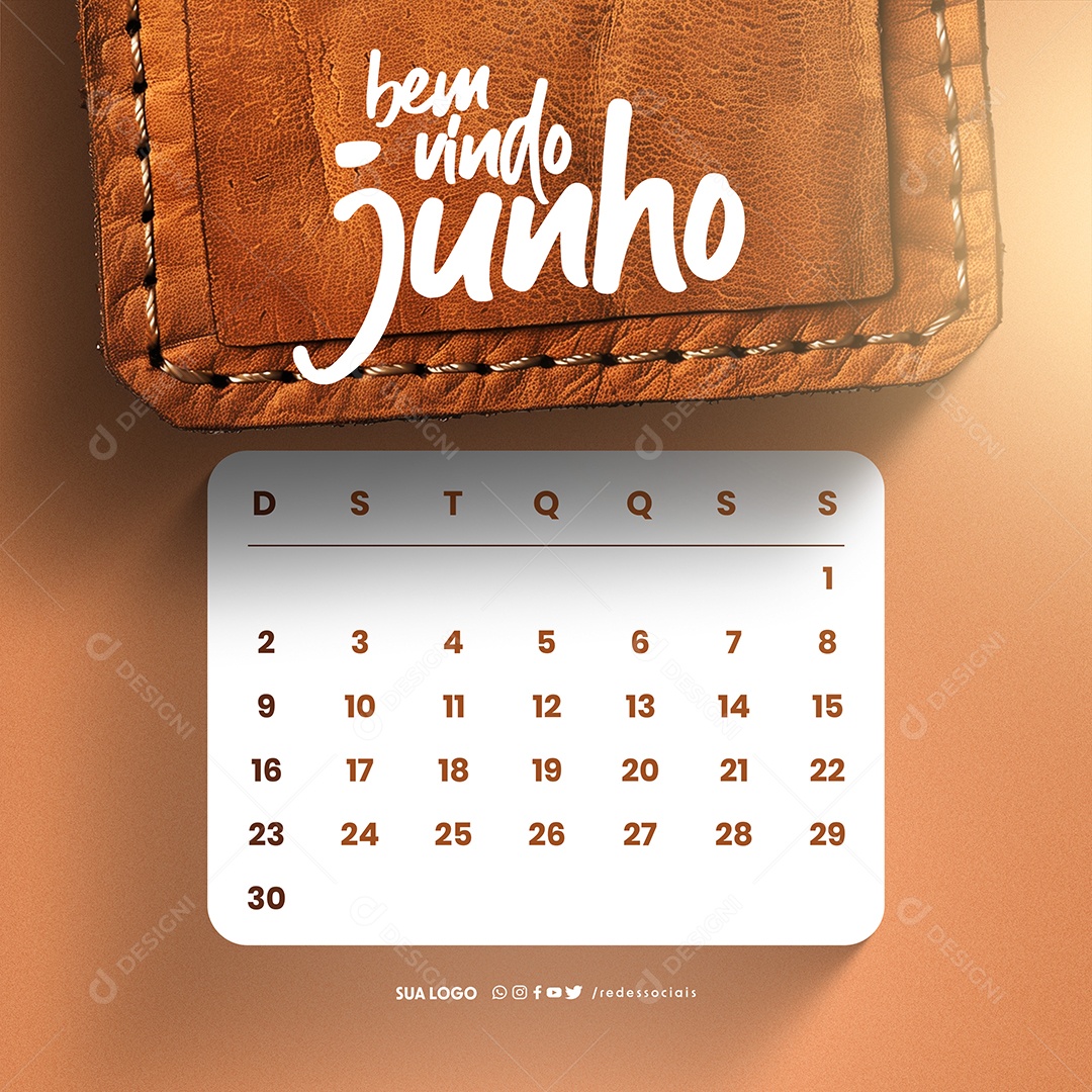 Bem Vindo Junho Calendário Social Media PSD Editável