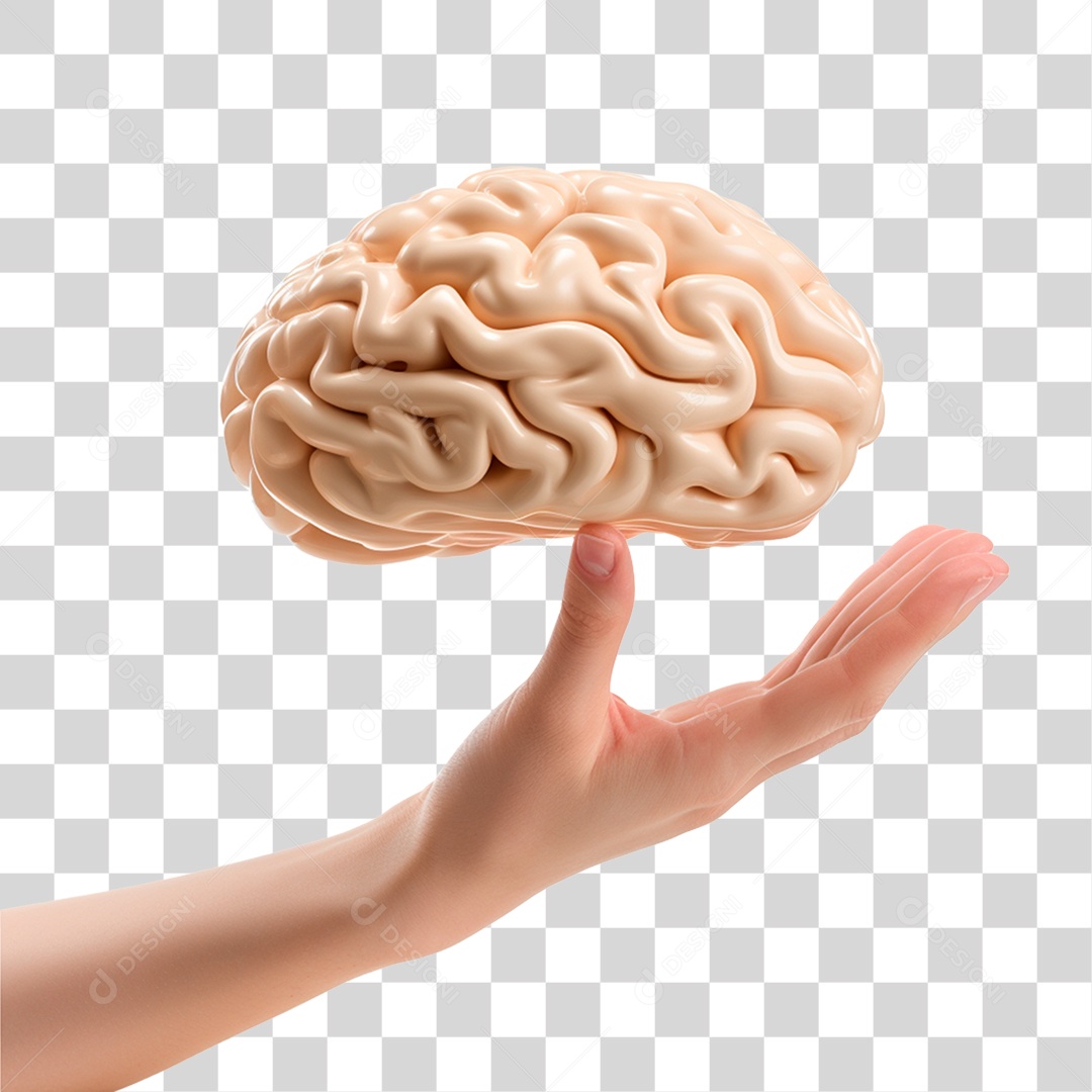 Mão segurando o cérebro 3D