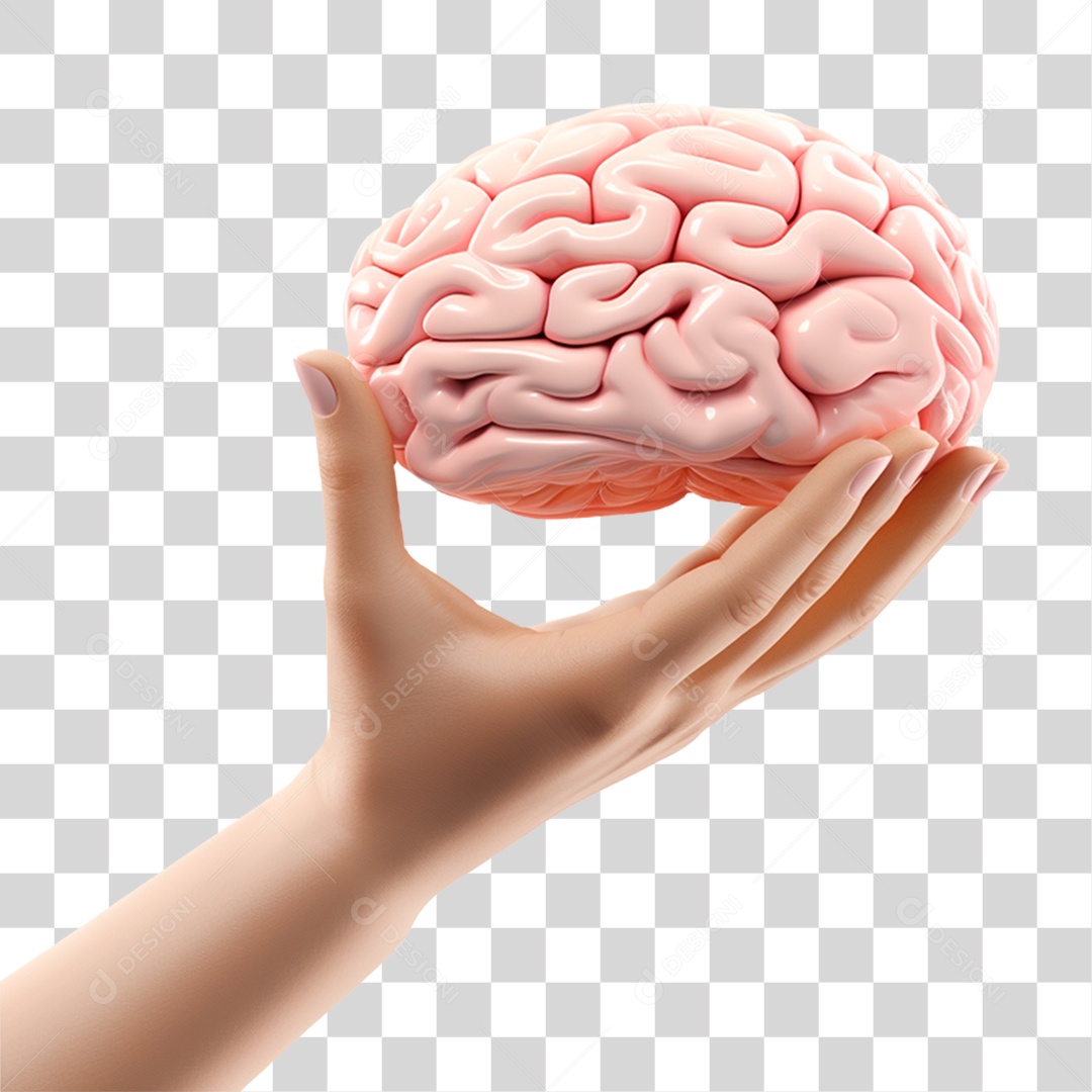 Mão segurando o cérebro 3D