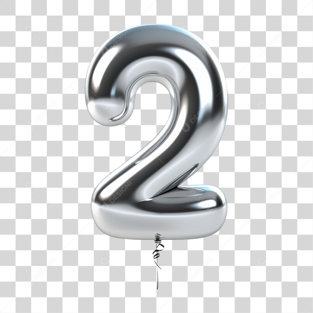 Número 2 balão estilo 3D estilo prata cor alta