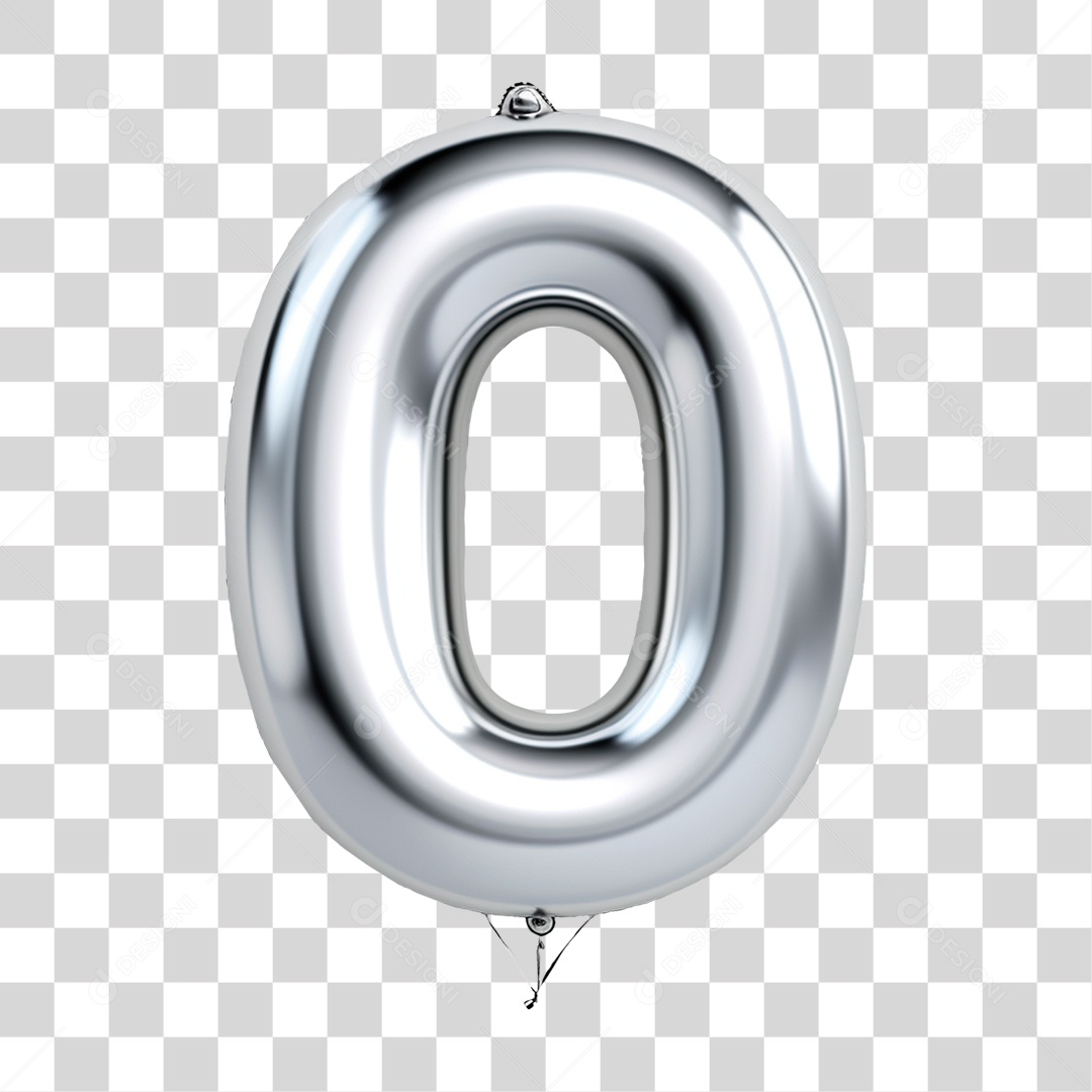 Número 0 balão estilo 3D estilo prata cor alta