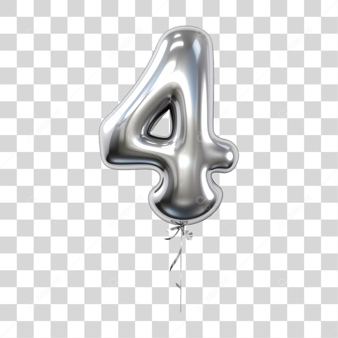 Número 4 balão estilo 3D estilo prata cor alta