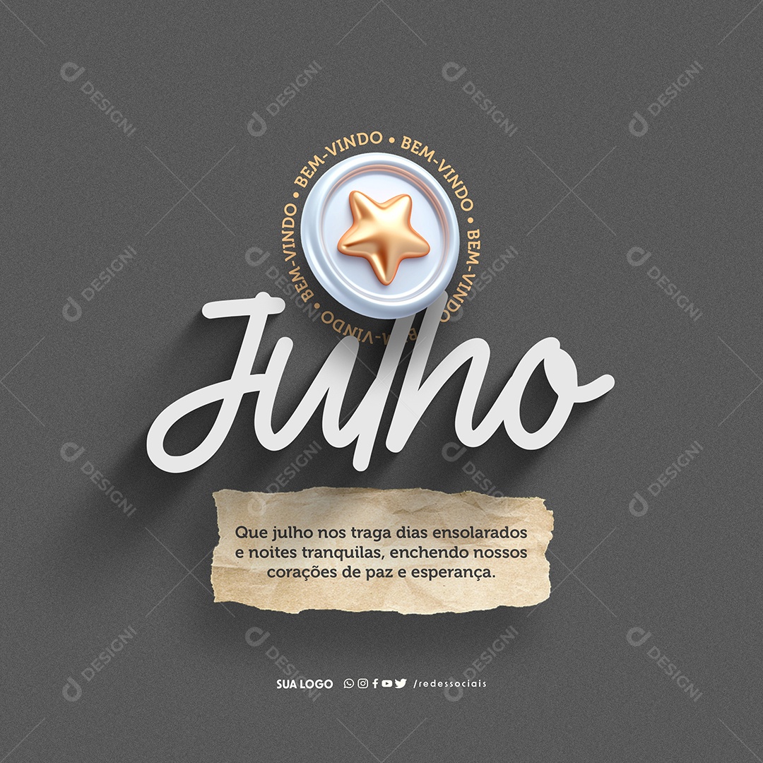 Bem Vindo Julho Social Media PSD Editável