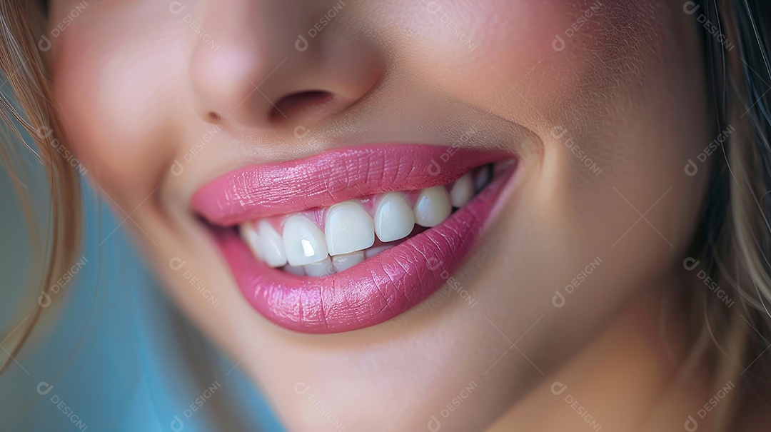 Mulher bonita com Botox no rosto e lábios rosados ​​com belos traços faciais