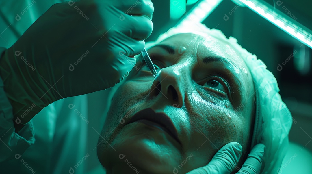 Mulher aplicando botox no rosto em clinica