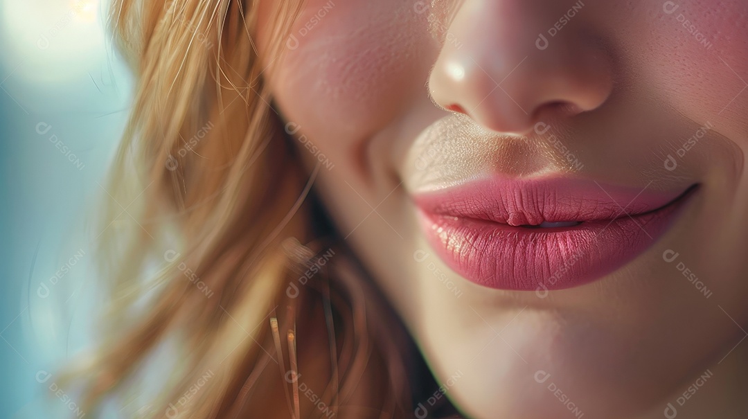 Jovem com traços faciais lindo e lábios rosados com beleza