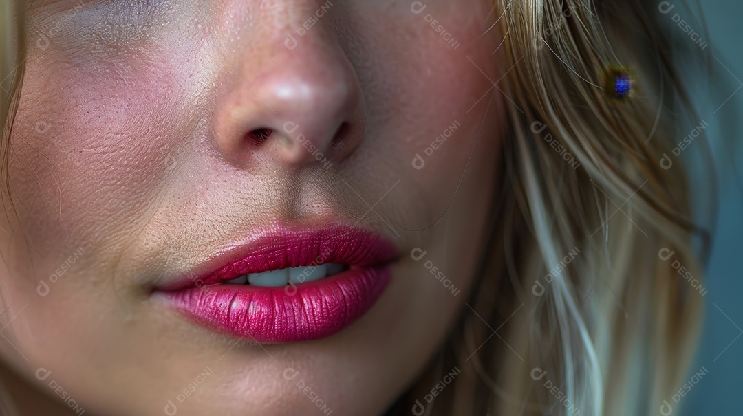 Jovem de traços lindo com boca rosada