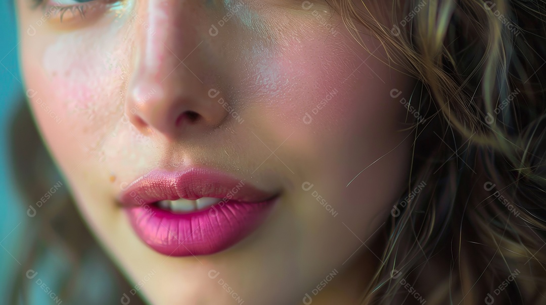 Jovem com traços faciais lindo e lábios rosados beleza