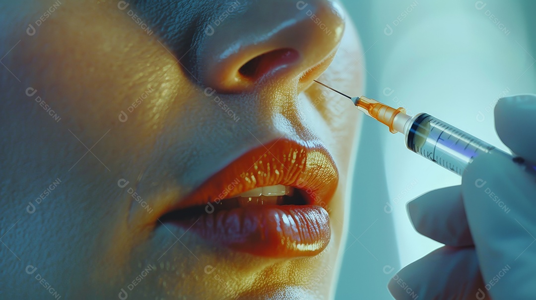 Lábios rosados e belos traços faciais