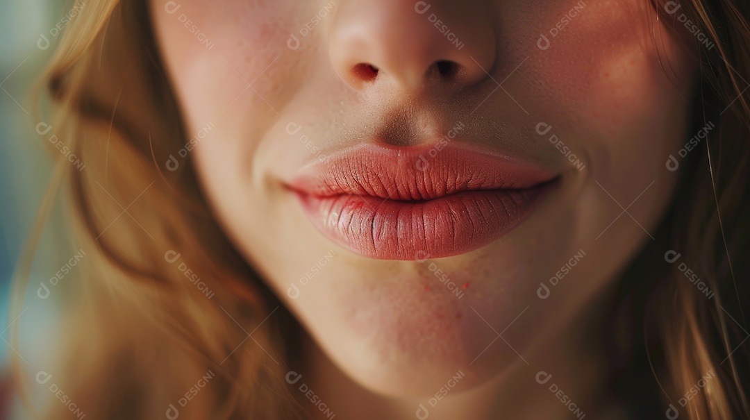 Mulher bonita com Botox no rosto e lábios rosados ​​com beleza