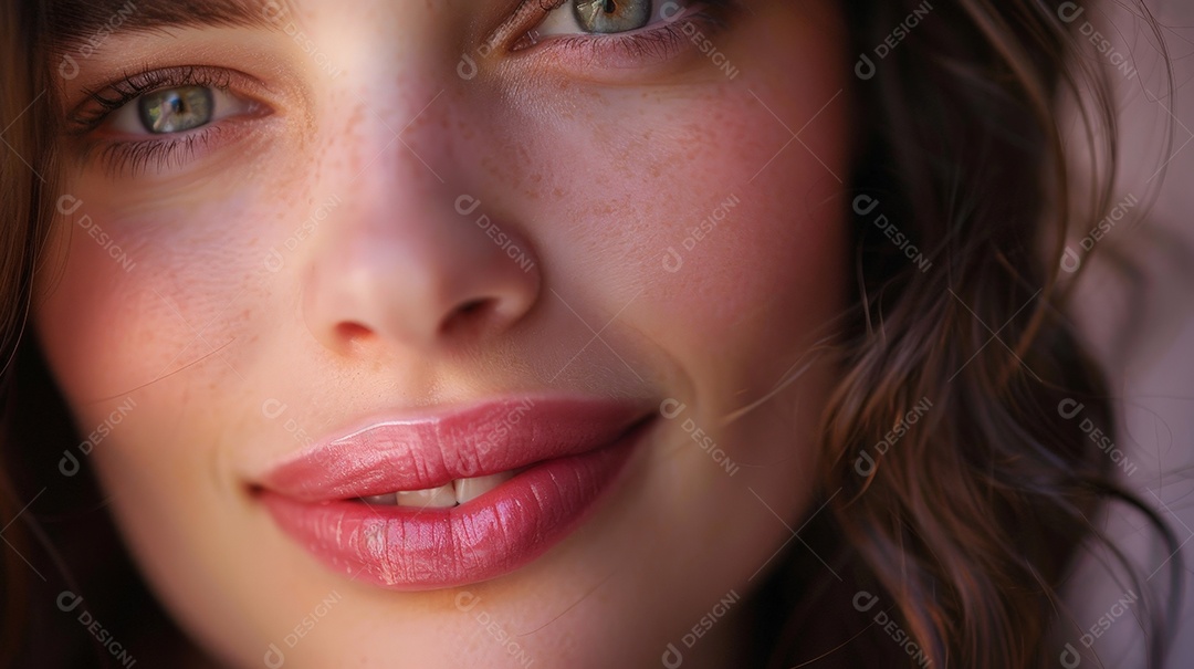 Uma jovem linda com belos traços e lábios rosados