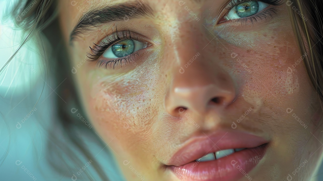 Uma mulher linda com lábios rosados e botox