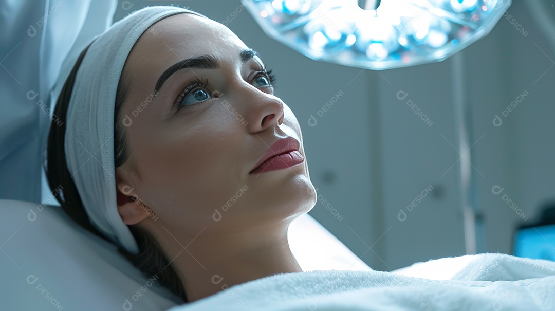 Mulher com mascara sobre o rosto em clinica de estética