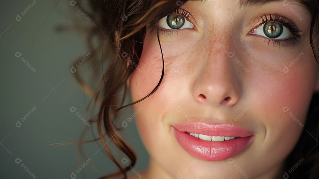 Jovem bonita com Botox no rosto e lábios rosados ​​com beleza