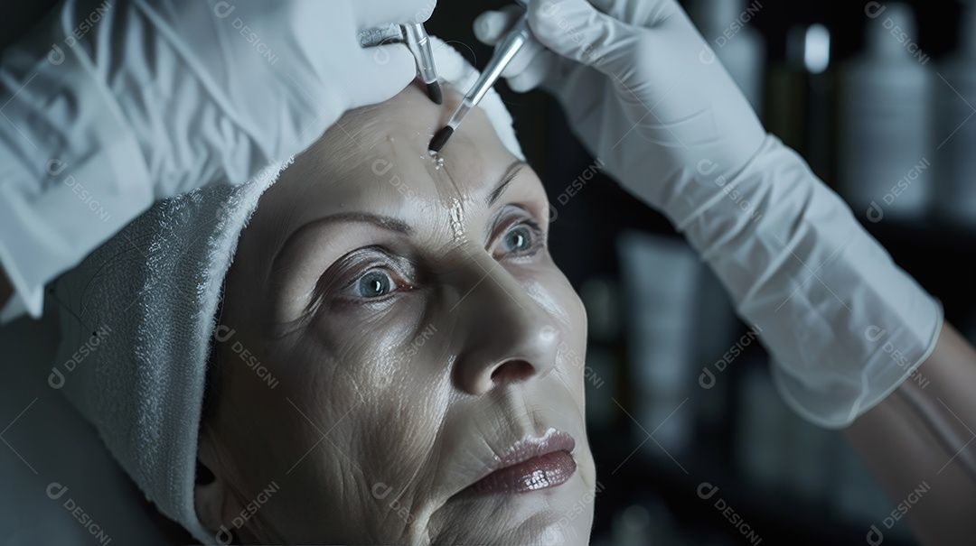 Uma mulher de 55 anos fazendo procedimento antirrugas
