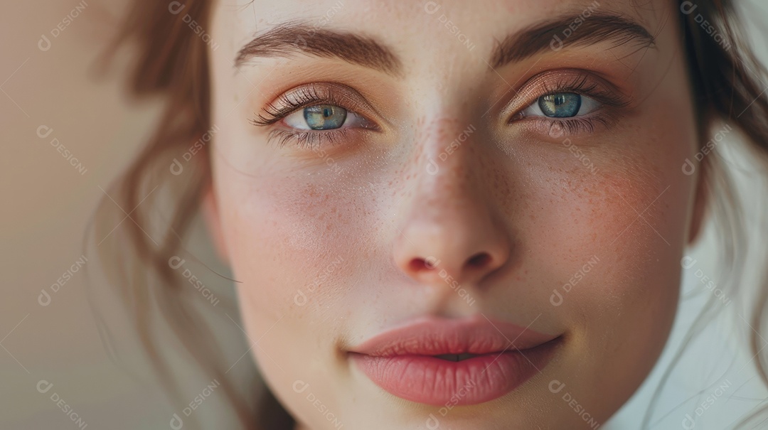 Linda mulher de olhos claros com seu preenchimento labial perfeito