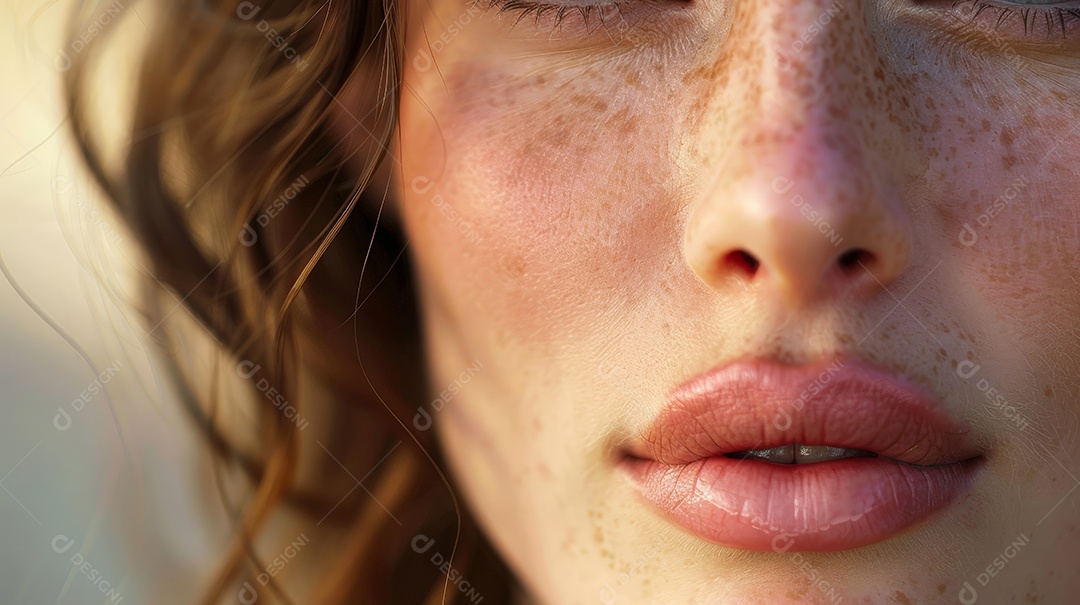Lábios rosados e belos traços faciais