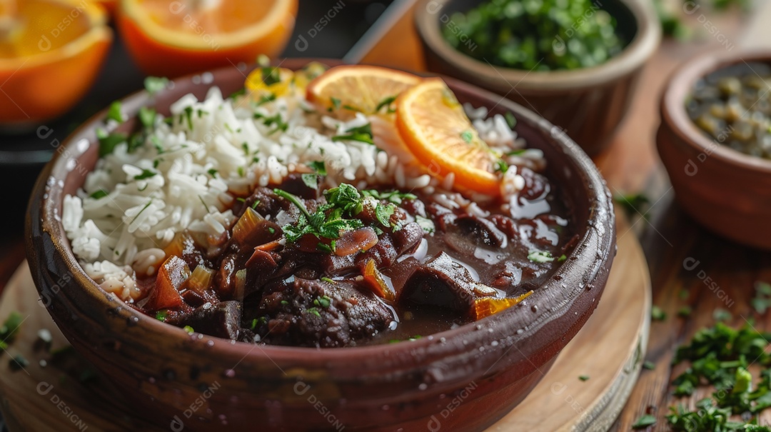 Feijoada com arroz em uma tigela
