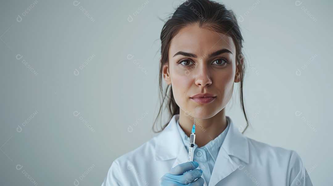 Linda enfermeira anestesista ou esteticista com seringa na mão para injeção de Botox