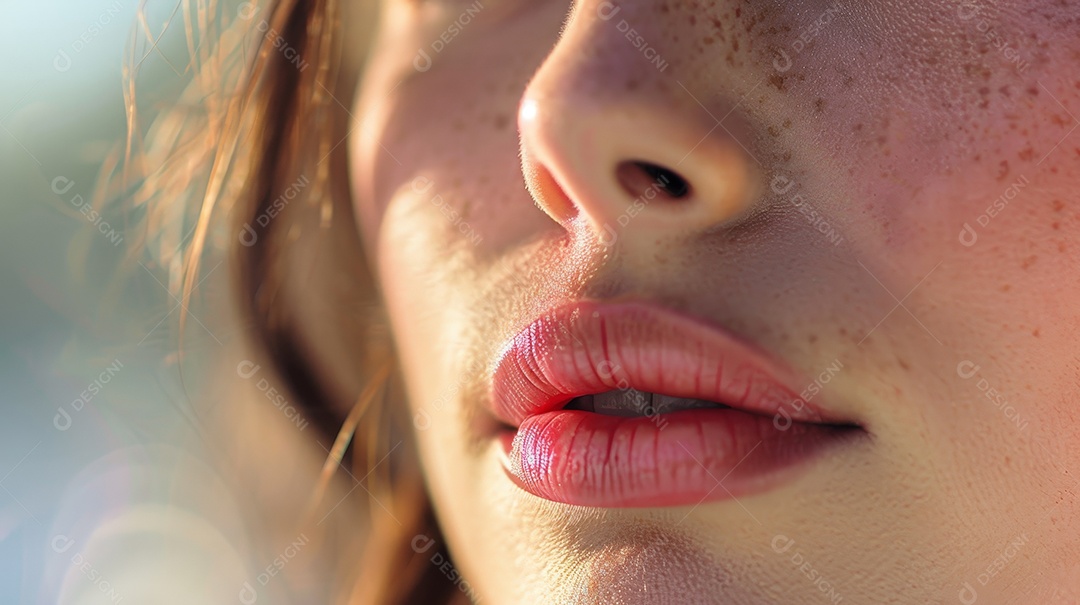 Lábios rosados e belos traços faciais