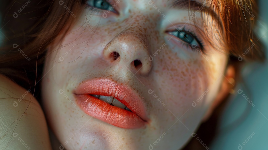 Mulher com lábios rosados ​​e belos traços faciais