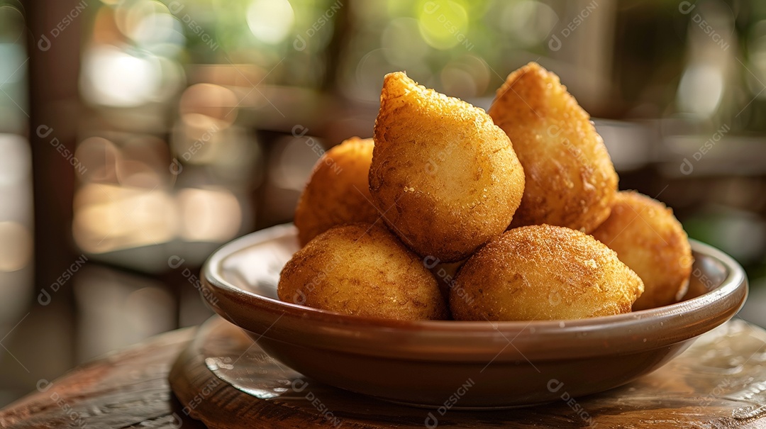 Muitas coxinhas dentro de tigela de barro